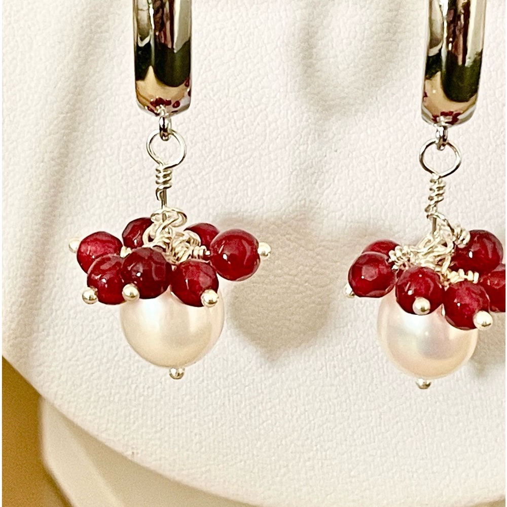 Sterling pearl gemstone earrings